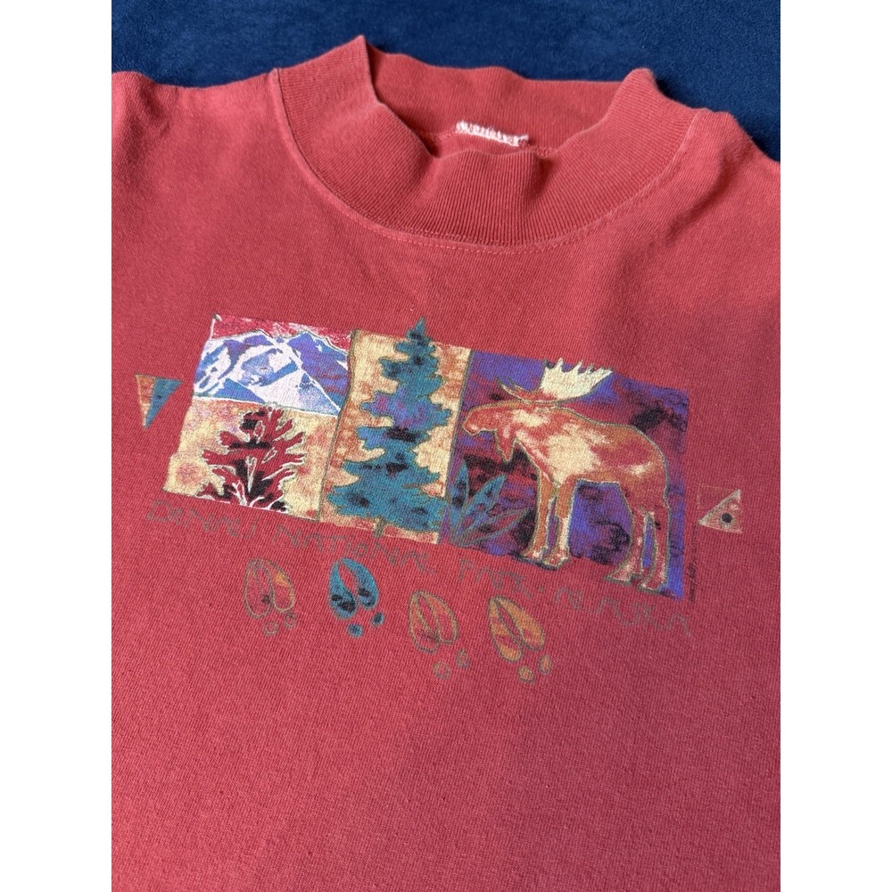 Vtg Denali National Park Turtleneck Long Sleeve Shirt XL Red Alaska Moose Winter